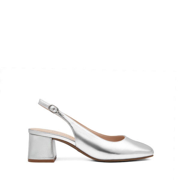 Slingback Chunky Square Toe Pumps - SILVER - 5